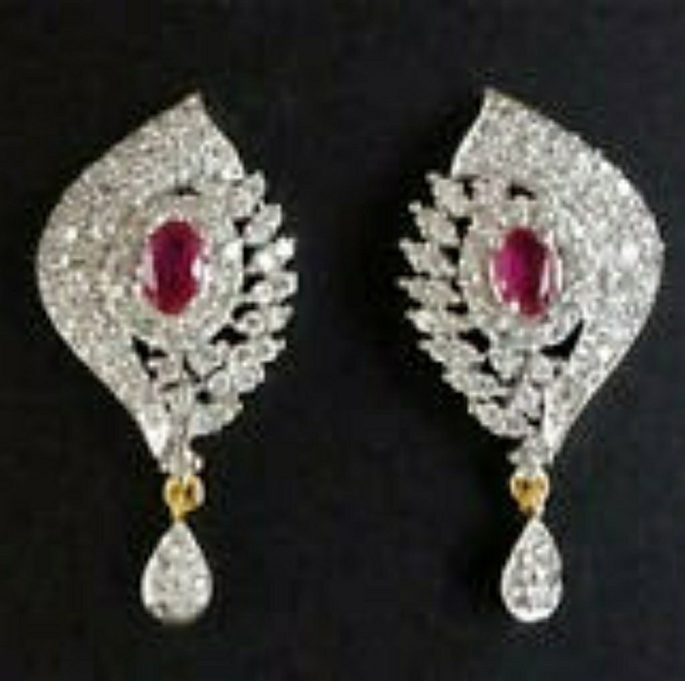 Women's 18kt Gold Plated Ruby & Zircon Earrings